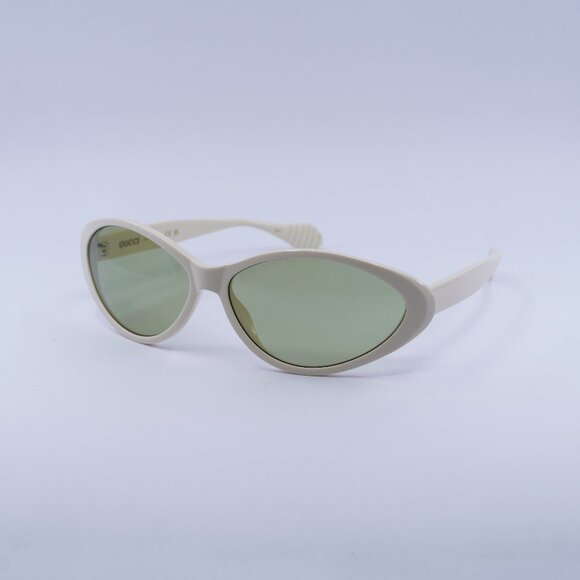 Gucci GG1377S 001 Sunglasses Shiny Ivory Cat Eye Frame, Green Lenses main image 6